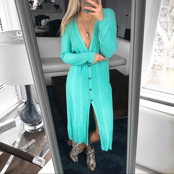 🆕FREE PEOPLE AQUA LIGHT CARDIGAN DUSTER / DRESS - Picture 4 of 8